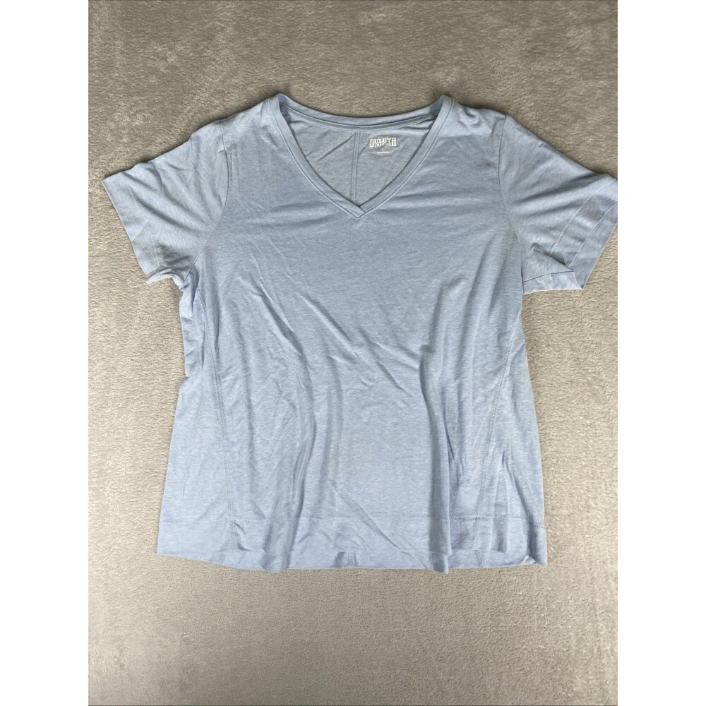 Duluth Trading Co Hemp Short Sleeve Knit Tee Women's Large Blue v-neck